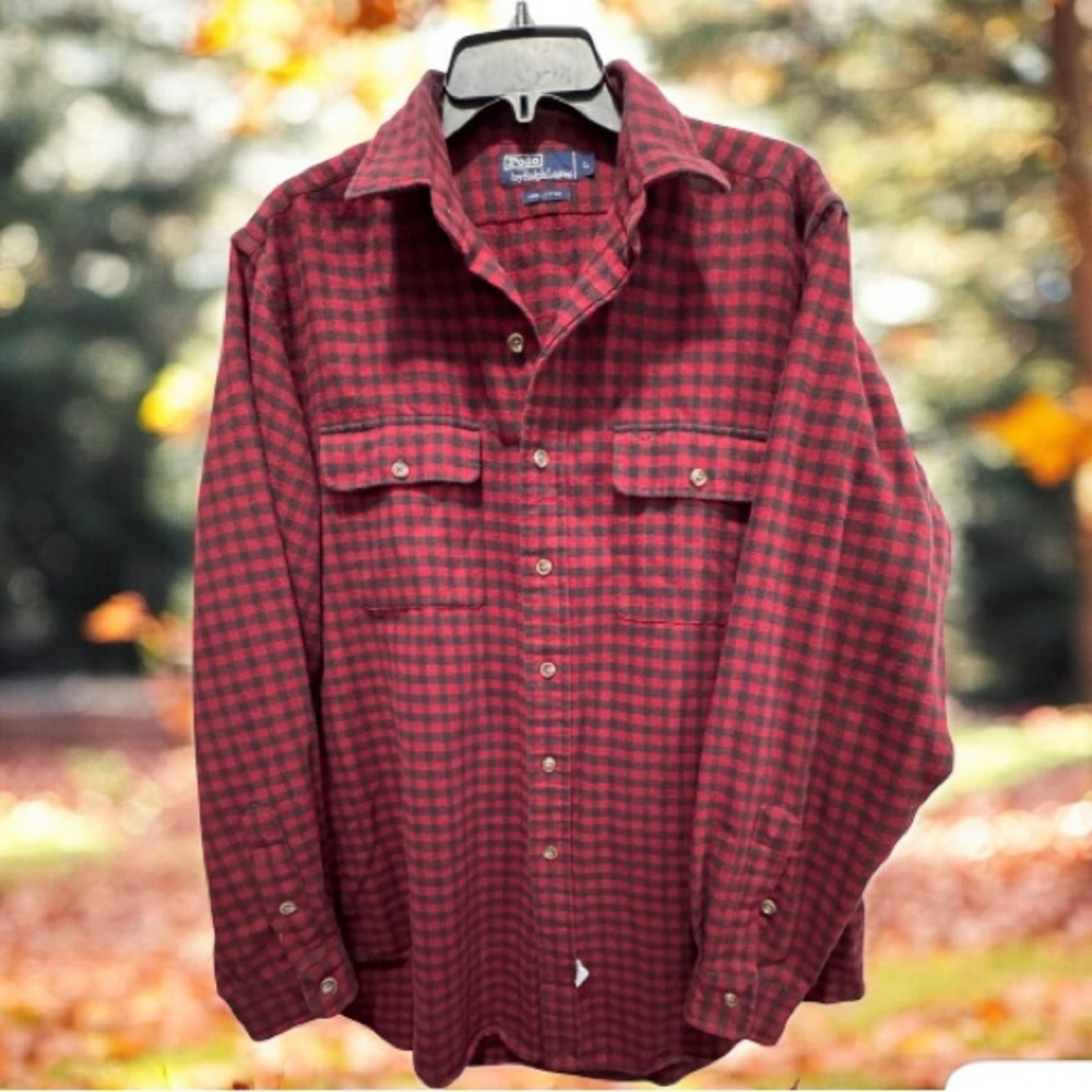 Polo by Ralph Lauren Red blue Checkered Men's cotton button down Shirt large